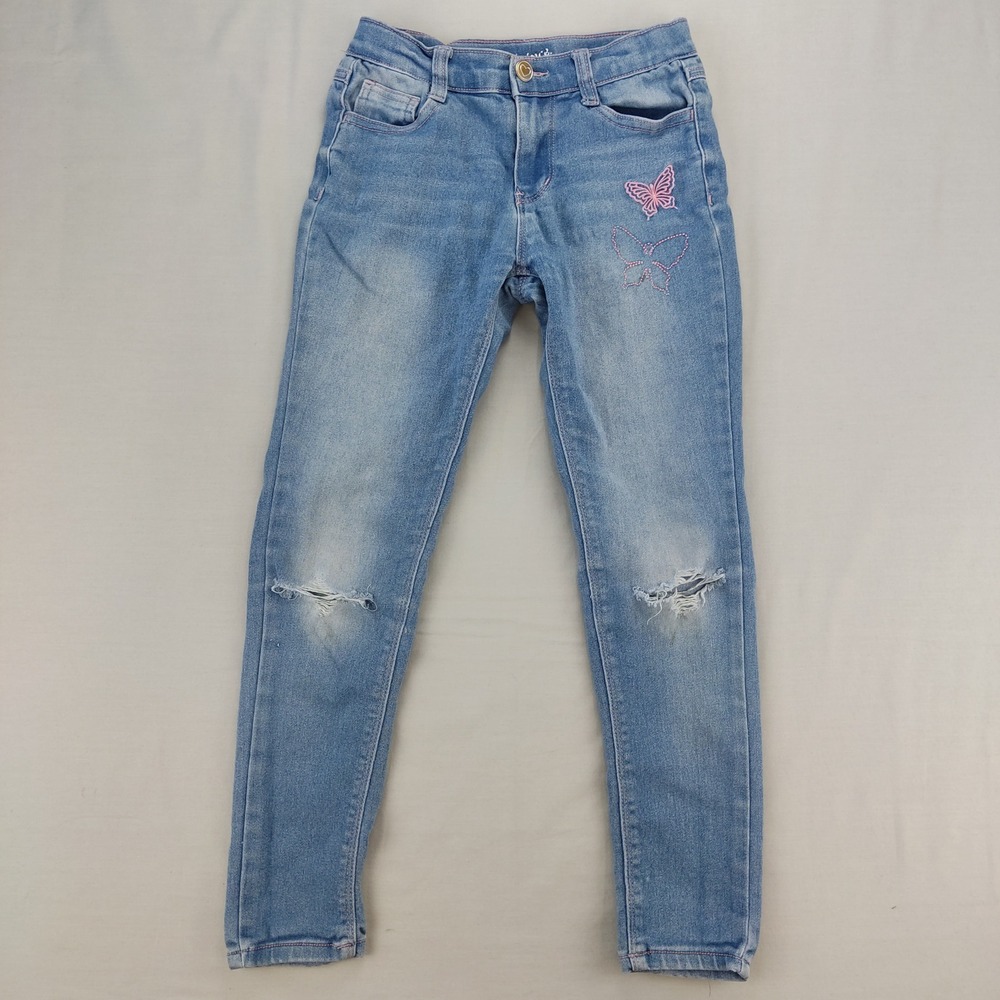 Prince & Fox Jeans Girls 8 Blue Light Wash Skinny Butterfly Distressed Denim